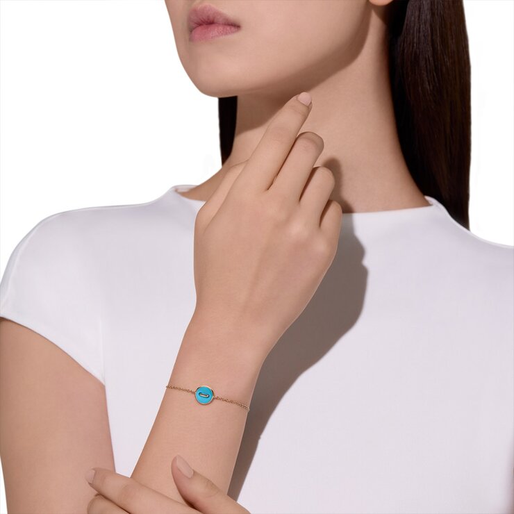 Pomellato armband in rosé goud 18kt met turquoise omringd door briljanten van 0,03 karaat