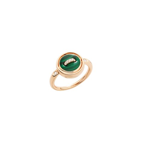 Pomellato ring in rosé goud 18kt met malachiet & parelmoer omringd door briljanten van 0,06 karaat