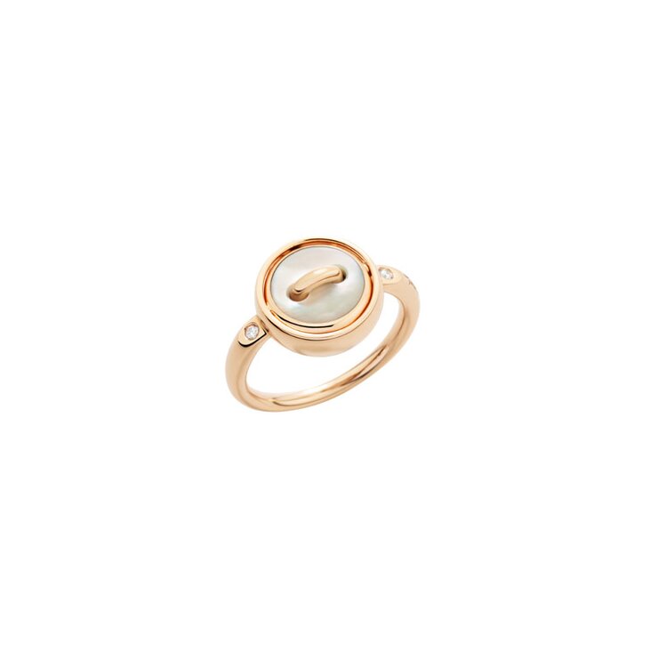 Pomellato ring in rosé goud 18kt met malachiet & parelmoer omringd door briljanten van 0,06 karaat