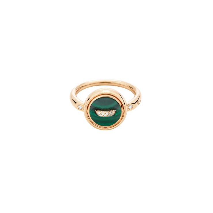 Pomellato ring in rosé goud 18kt met malachiet & parelmoer omringd door briljanten van 0,06 karaat