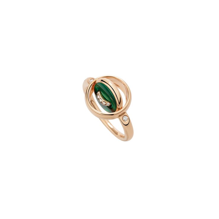 Pomellato ring in rosé goud 18kt met malachiet & parelmoer omringd door briljanten van 0,06 karaat