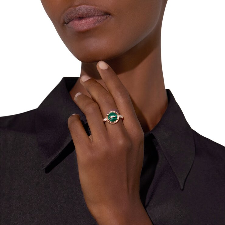 Pomellato ring in rosé goud 18kt met malachiet & parelmoer omringd door briljanten van 0,06 karaat