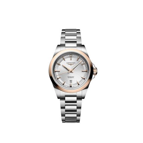 Longines horloge met een kast in rosé goud op staal, met een wijzerplaat in het zilver en een diameter van 30 mm