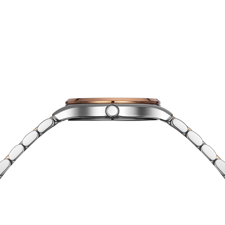 Balmain horloge met een kast in rosé pvd-coating op staal, met een wijzerplaat in het parelmoer met  briljant en een diameter van 27,5