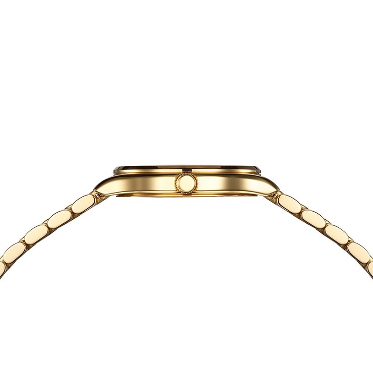 Balmain horloge met een kast in gele pvd-coating, met een wijzerplaat in het parelmoer met  briljant en een diameter van 32 mm