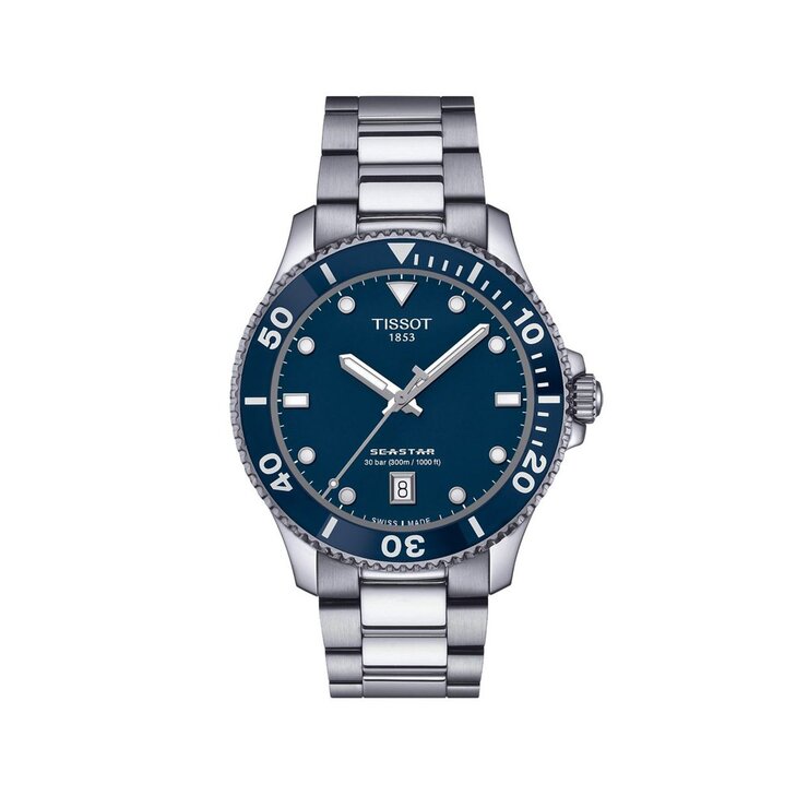 Tissot horloge met een kast in staal, met een wijzerplaat in het blauw en een diameter van 40 mm