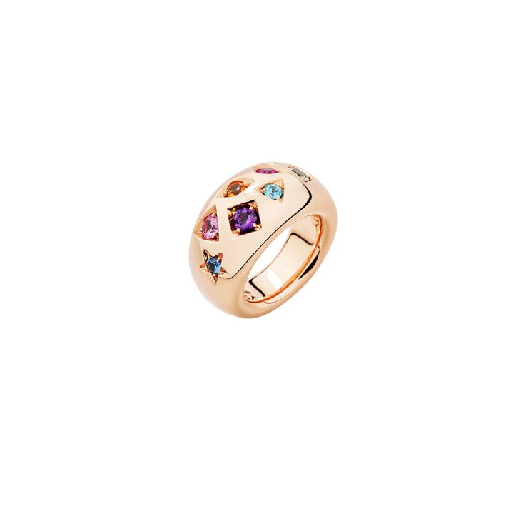 Pomellato ring in rosé goud 18kt met amethist & saffier & robijn