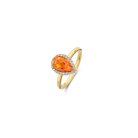 Casteur by Casteur ring in geel goud 18kt met quartz citrien omringd door briljanten van 0,14 karaat