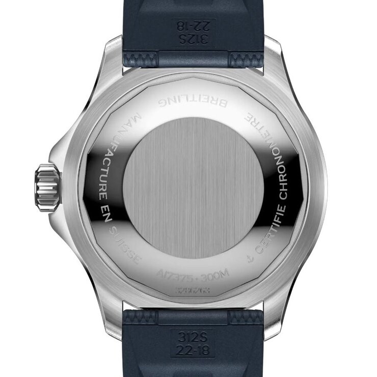 Breitling horloge met een kast in staal, met een wijzerplaat in het blauw en een diameter van 42 mm