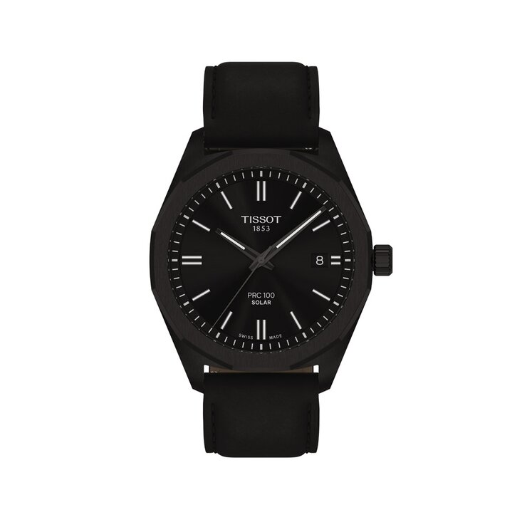 Tissot horloge met een kast in staal, met een wijzerplaat in het zwart en een diameter van 39 mm