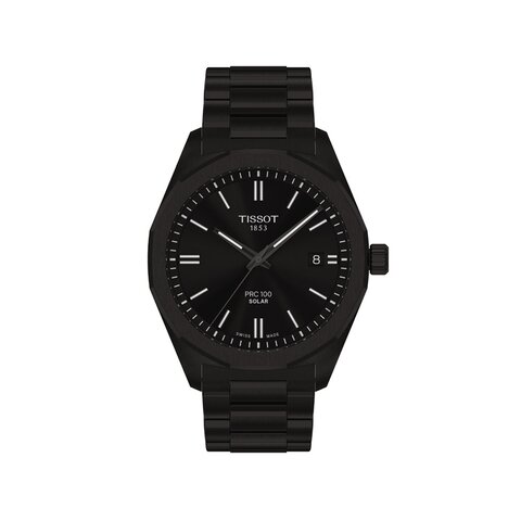 Tissot horloge met een kast in staal, met een wijzerplaat in het zwart en een diameter van 39