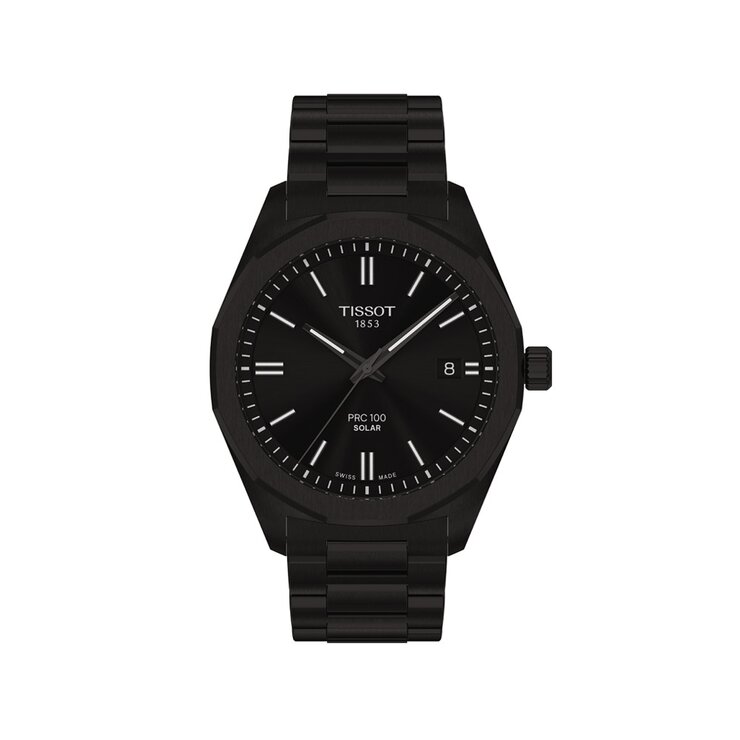 Tissot horloge met een kast in staal, met een wijzerplaat in het zwart en een diameter van 39