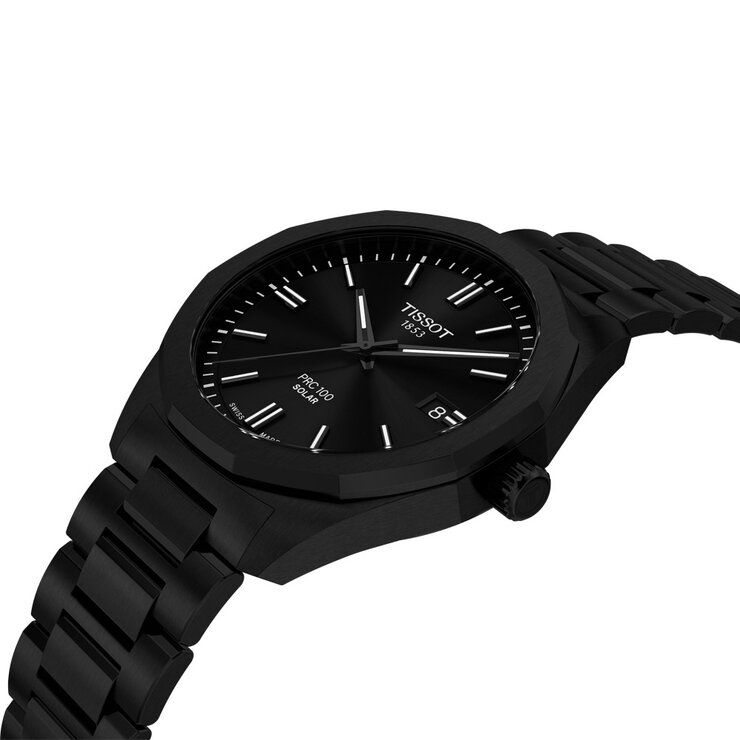 Tissot horloge met een kast in staal, met een wijzerplaat in het zwart en een diameter van 39