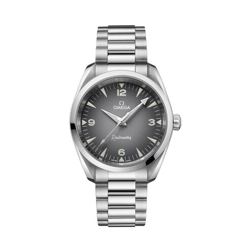 Omega horloge met een kast in staal, met een wijzerplaat in het grijs en een diameter van 38