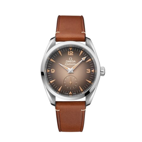 Omega horloge met een kast in staal, met een wijzerplaat in het bruin en een diameter van 38