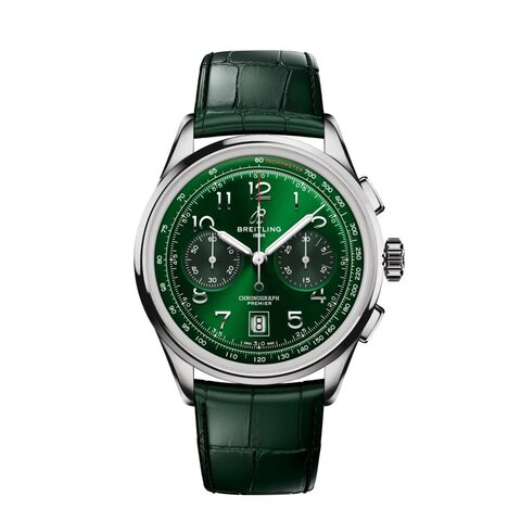 montre Breitling avec un boîtier en acier, un cadran vert et un diamètre de 42