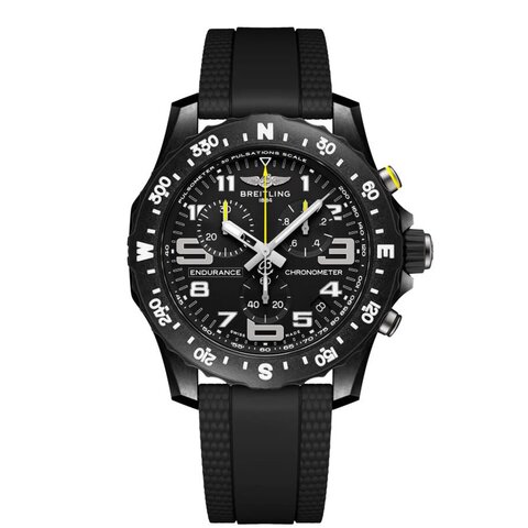 montre Breitling avec un boîtier en breitlight, un cadran noir et un diamètre de 44