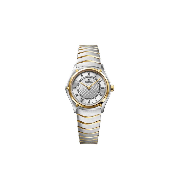 Ebel horloge met een kast in geel goud op staal, met een wijzerplaat in het zilver en een diameter van 29