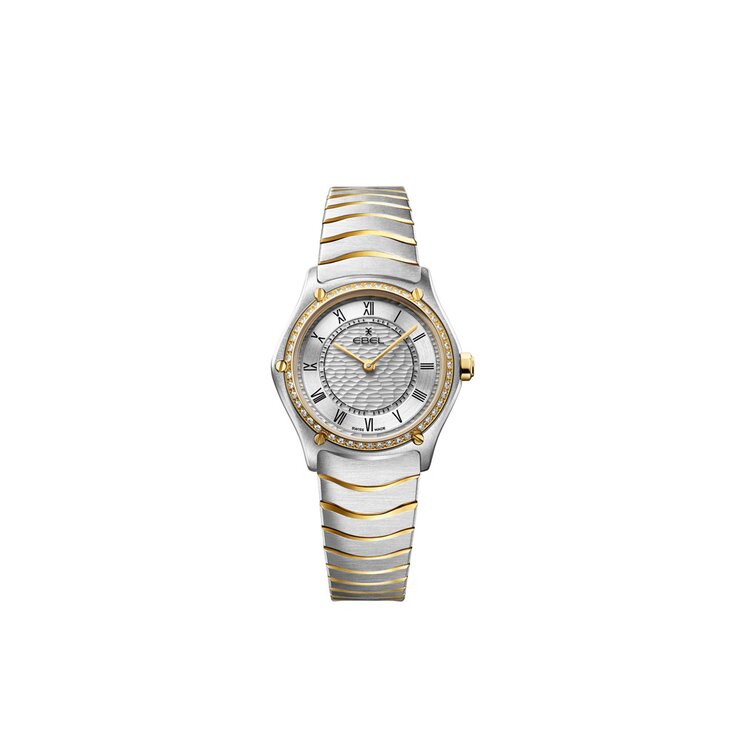 Ebel horloge met een kast in geel goud op staal, met een wijzerplaat in het zilver en een diameter van 29
