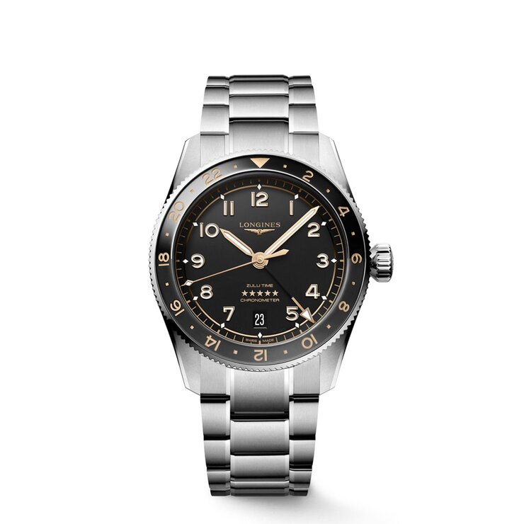 montre Longines avec un boîtier en céramique sur acier, un cadran noir et un diamètre de 39 mm