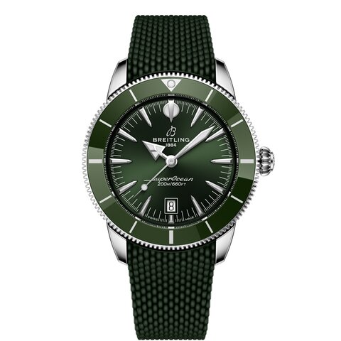 montre Breitling avec un boîtier en keramiek op staal, un cadran vert et un diamètre de 44