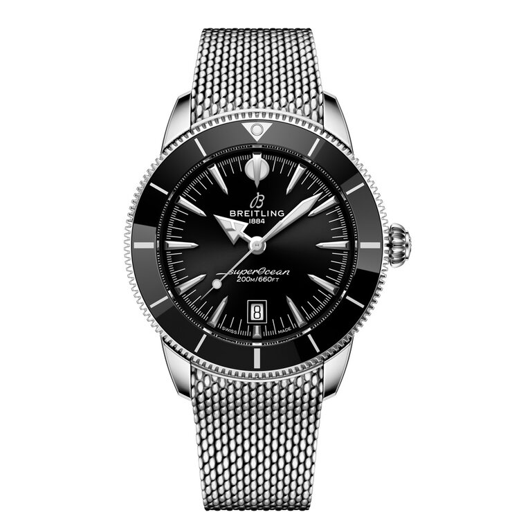 montre Breitling avec un boîtier en keramiek op staal, un cadran noir et un diamètre de 44