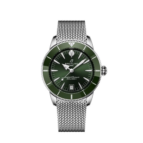 montre Breitling avec un boîtier en keramiek op staal, un cadran vert et un diamètre de 40
