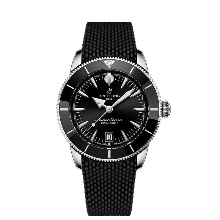 Breitling horloge met een kast in keramiek op staal, met een wijzerplaat in het zwart en een diameter van 42