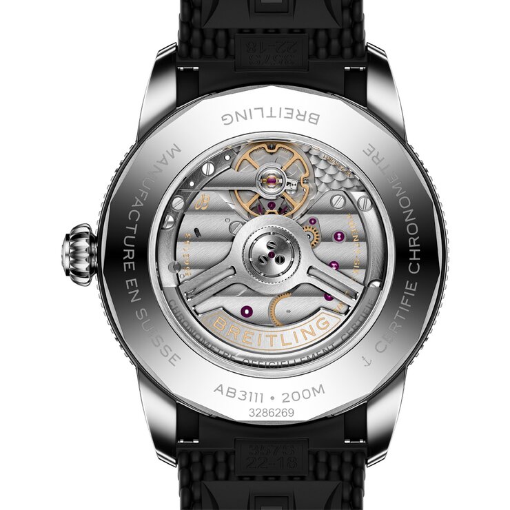 Breitling horloge met een kast in keramiek op staal, met een wijzerplaat in het zwart en een diameter van 42 mm