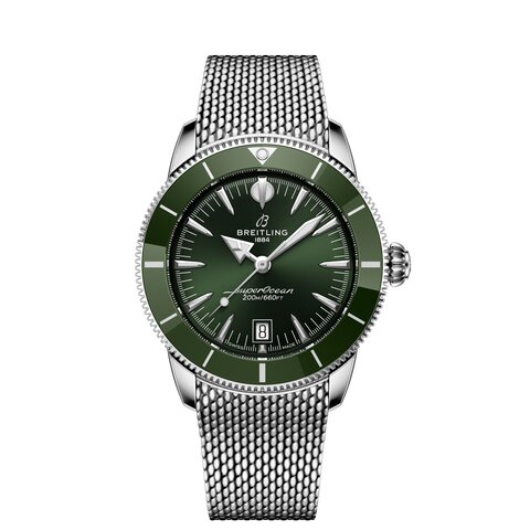 montre Breitling avec un boîtier en keramiek op staal, un cadran vert et un diamètre de 42