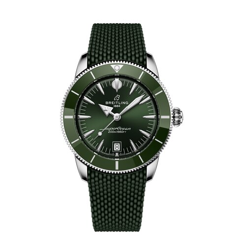 montre Breitling avec un boîtier en keramiek op staal, un cadran vert et un diamètre de 42