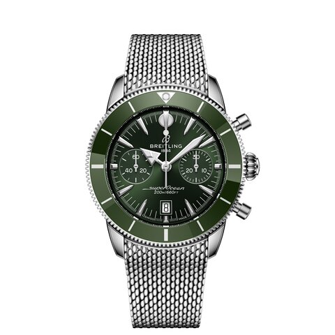montre Breitling avec un boîtier en keramiek op staal, un cadran vert et un diamètre de 42