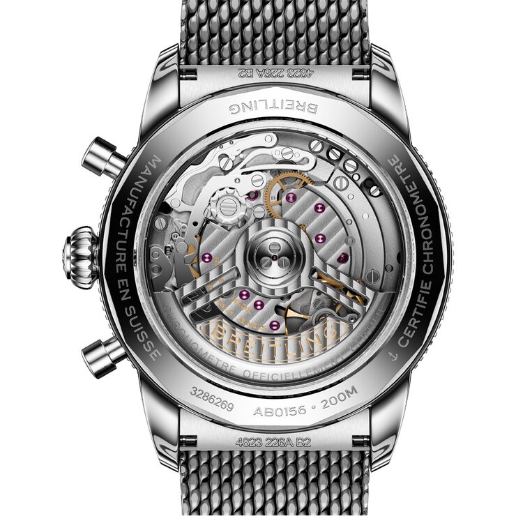 Breitling horloge met een kast in keramiek op staal, met een wijzerplaat in het groen en een diameter van 42 mm