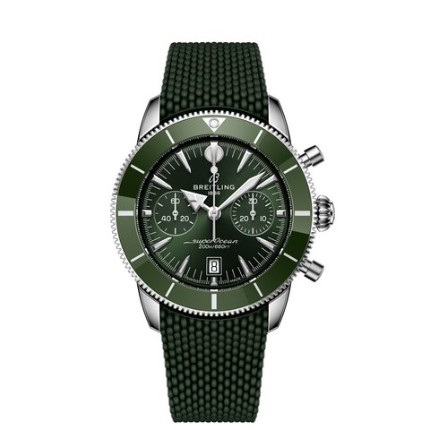 montre Breitling avec un boîtier en keramiek op staal, un cadran vert et un diamètre de 42