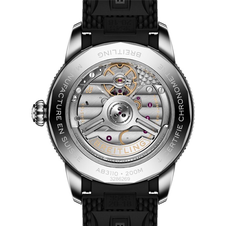 Breitling horloge met een kast in keramiek op staal, met een wijzerplaat in het zwart en een diameter van 40 mm