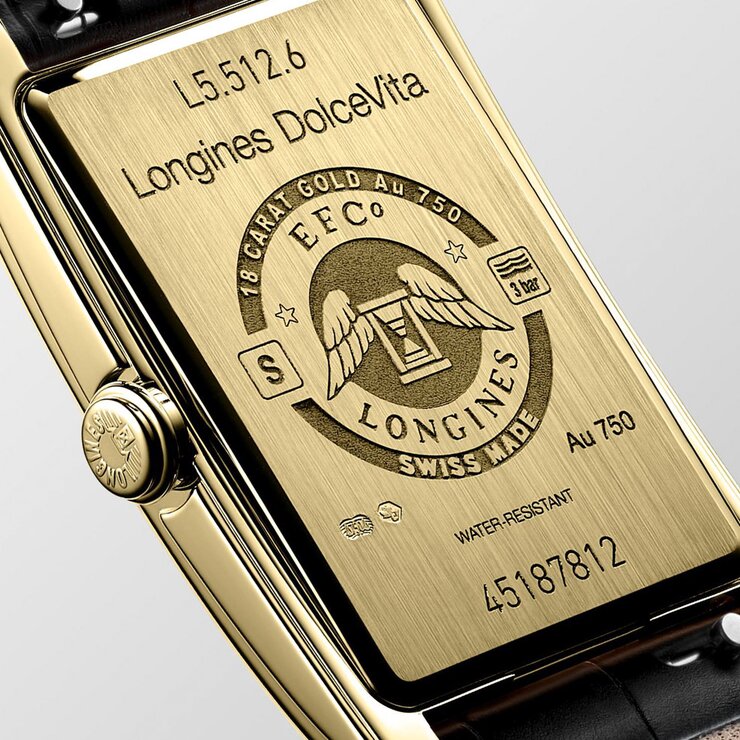 montre Longines avec un boîtier en or jaune et un cadran argent