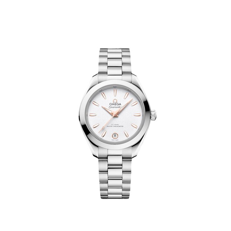Omega horloge met een kast in staal, met een wijzerplaat in het zilver en een diameter van 30