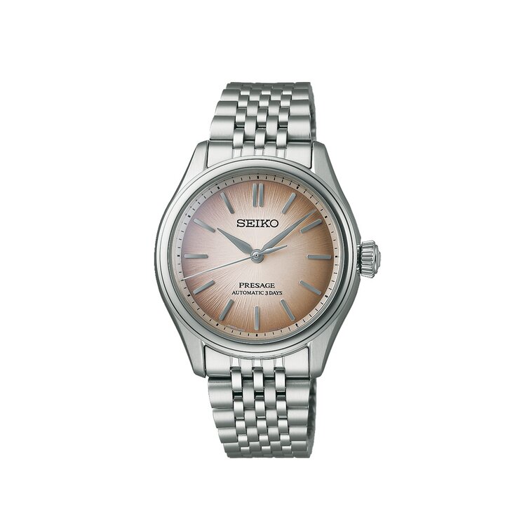 Seiko horloge met een kast in staal, met een wijzerplaat in het bruin en een diameter van 36 mm