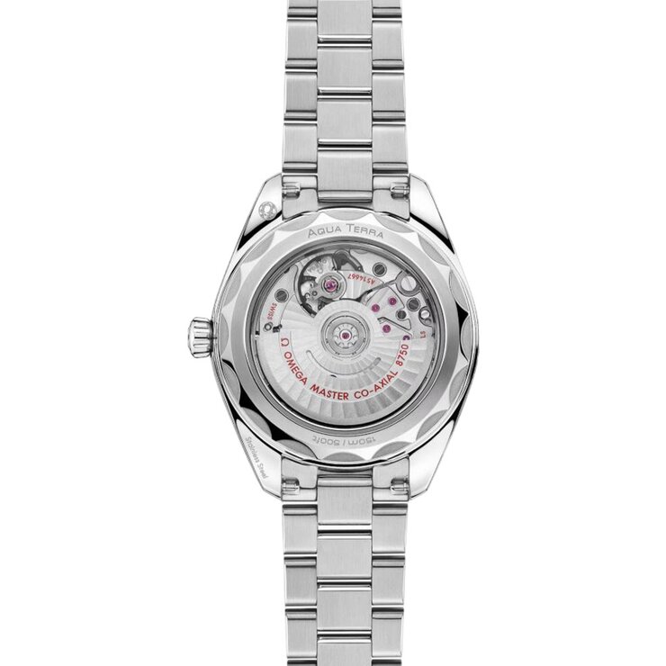 Omega horloge met een kast in staal, met een wijzerplaat in het paars en een diameter van 30