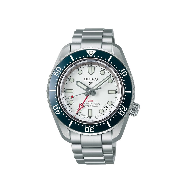 Seiko horloge met een kast in keramiek op staal, met een wijzerplaat in het wit en een diameter van 42