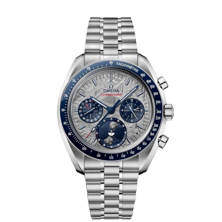 Omega horloge met een kast in keramiek op staal, met een wijzerplaat in het grijs en een diameter van 43 mm