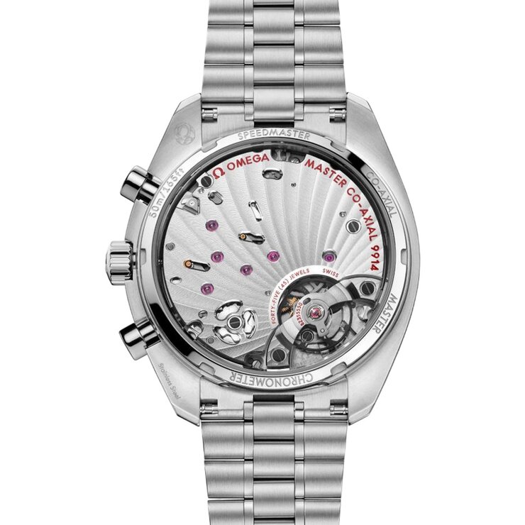 Omega horloge met een kast in keramiek op staal, met een wijzerplaat in het grijs en een diameter van 43 mm