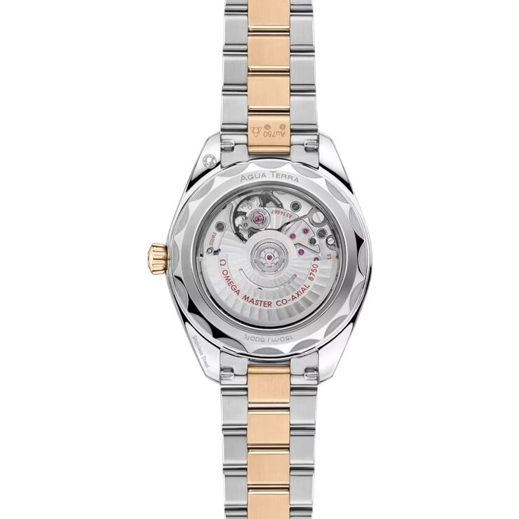 Omega horloge met een kast in geel goud op staal, met een wijzerplaat in het parelmoer met  briljant en een diameter van 30