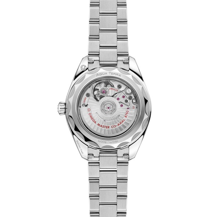 Omega horloge met een kast in staal, met een wijzerplaat in het grijs met briljant en een diameter van 30