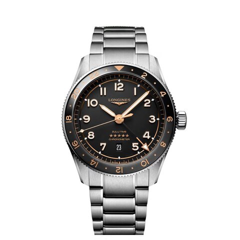 Longines horloge met een kast in keramiek op staal, met een wijzerplaat in het zwart en een diameter van 42