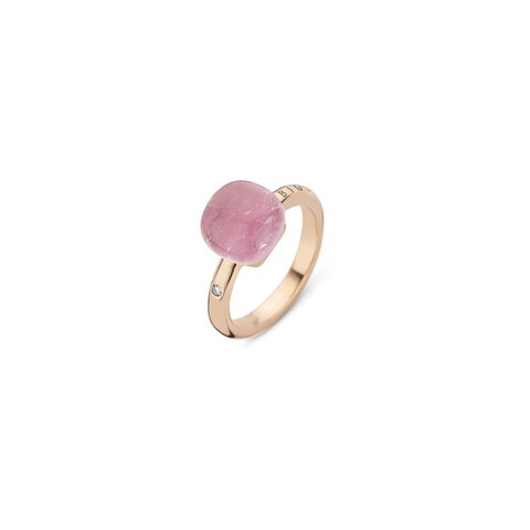 bague Bigli en or rose 18 ct avec cristal de roche & rubis entouré de briljants de 0,02 karaat