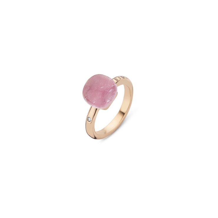 bague Bigli en or rose 18 ct avec cristal de roche & rubis entouré de briljants de 0,02 karaat