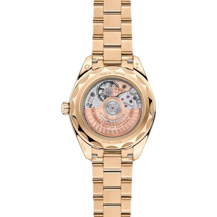 Omega horloge met een kast in geel goud, met een wijzerplaat in het groen met briljant en een diameter van 30
