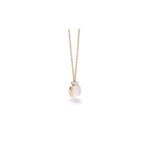 Pomellato ketting in rosé goud 18kt met quartz white omringd door briljanten van 0,02 karaat