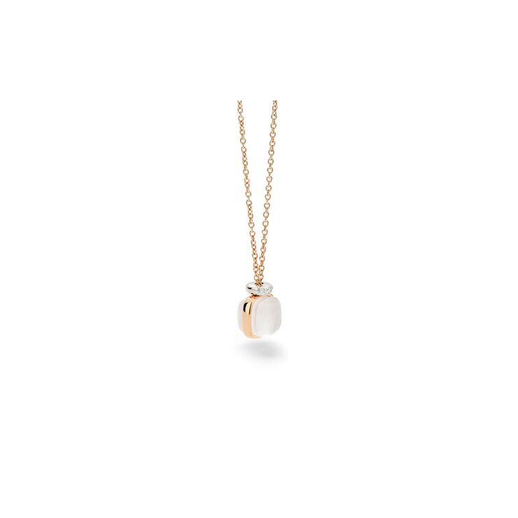 Pomellato ketting in rosé goud 18kt met quartz white omringd door briljanten van 0,02 karaat